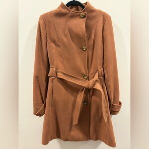 Anthropologie Rust Orange Belted Wool Blend Coat